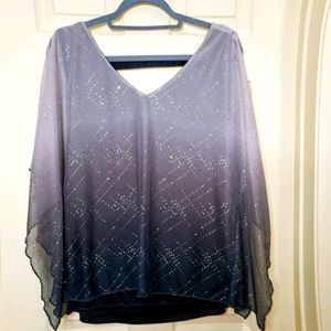SPARKLING Gray ombre loose-fitting Wing sleeve top.